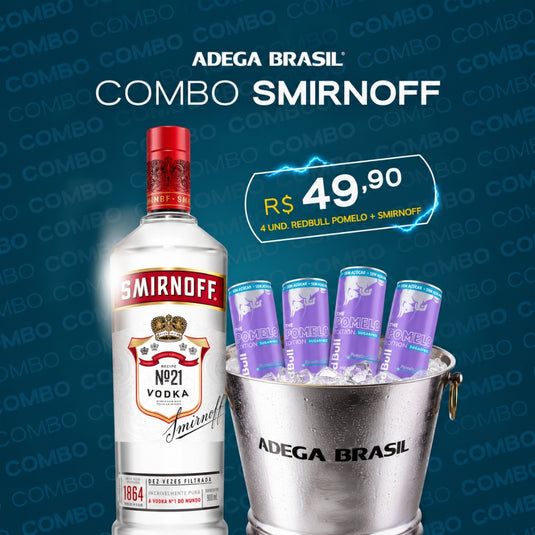 Combo - Vodka Smirnoff Red 998ml + 4 Energético Redbull Sugar Free Pomelo 250ml