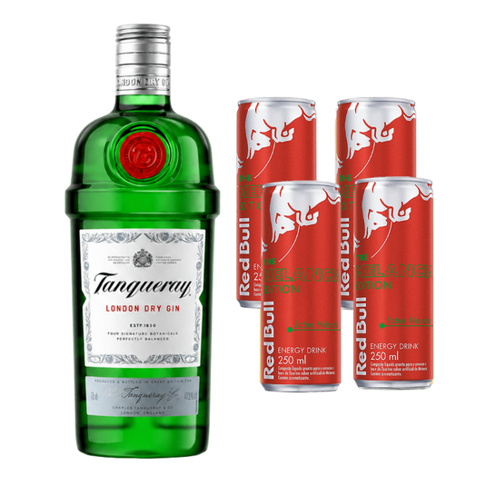 Combo - Gin Tanqueray London Dry 750ml + 4 Energético Red Bull Melancia 250ml