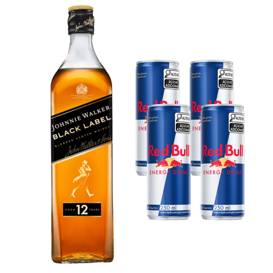 Combo - Whisky Johnnie Walker Black 12 Anos 1L + 4 Energético Red Bull 250ml