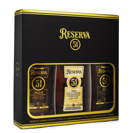 Kit Cachaça 51 Reserva Única, Rara e Singular 200ml (3 garrafas)