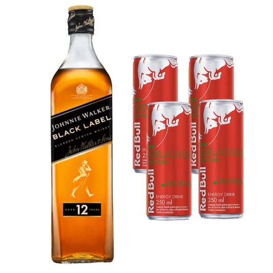 Combo - Whisky Johnnie Walker Black 12 Anos 1L + 4 Energético Red Bull Melancia 250ml