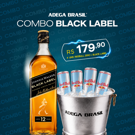 Combo - Whisky Johnnie Walker Black 12 Anos 1L + 4 Energético Red Bull Zero 250ml