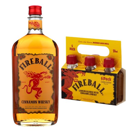 Combo Licor De Whisky Fireball (Canela) 750ml + 6 Mini Licor FireBall 50ml