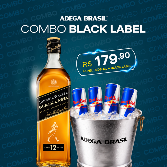 Combo - Whisky Johnnie Walker Black 12 Anos 1L + 4 Energético Red Bull 250ml