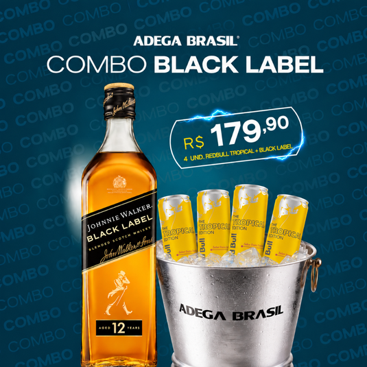 Combo - Whisky Johnnie Walker Black 12 Anos 1L + 4 Energético Red Bull Tropical 250ml