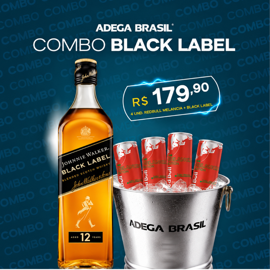 Combo - Whisky Johnnie Walker Black 12 Anos 1L + 4 Energético Red Bull Melancia 250ml