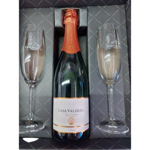 Kit Espumante Casa Valduga Arte Brut Com 2 Tacas