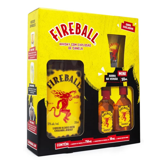 Kit Licor Fireball Cinnamon Whisky 750ml + 2 Miniaturas + Copo Shot