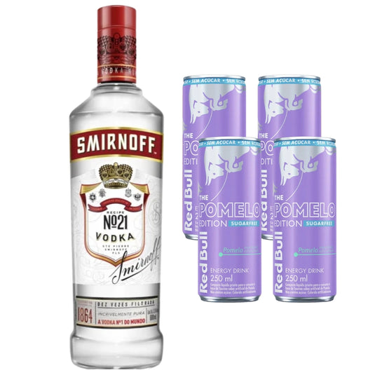 Combo - Vodka Smirnoff Red 998ml + 4 Energético Redbull Sugar Free Pomelo 250ml